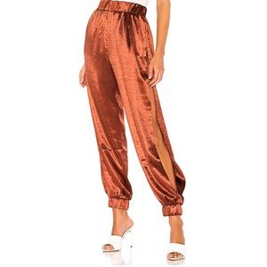NWT Lovers + Friends Tristan Joggers Satin High Waist Rust Brown Copper Medium